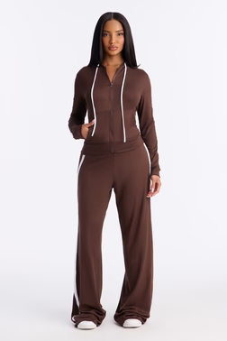 MC-0220 Tennis Courts Wide Leg Pant Set - Chocolate
