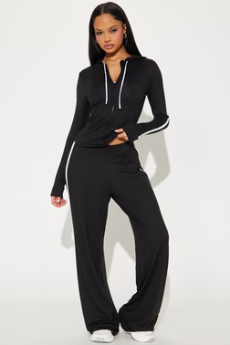 MC-0221 Tennis Courts Wide Leg Pant Set - Black