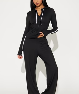 Tennis Courts Wide Leg Pant Set - Black