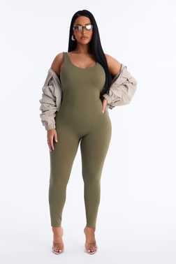 Malia Built In Bra Catsuit - Olive