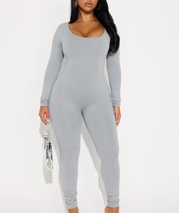 Alexa Double Lined Skinny Leg Jumpsuit - Grey