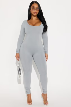 Alexa Double Lined Skinny Leg Jumpsuit - Grey