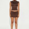 Contour Double Lined Mock Neck Top - Chocolate