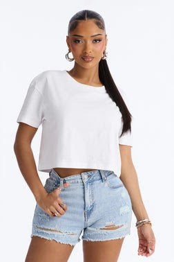 MC-0247 Simple And Modern Cropped Tee - White