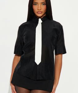 Give It A Try Neck Tie Organza Shirt - Black/White