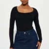 Bella Basic Scoop Neck Ribbed Top - Black