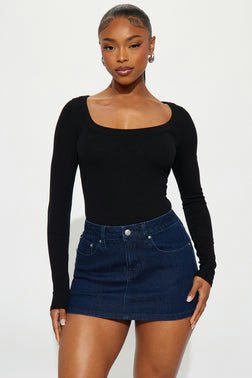 MC-0267 Bella Basic Scoop Neck Ribbed Top - Black