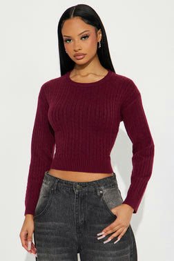 Chillin' It Cable Knit Sweater - Burgundy