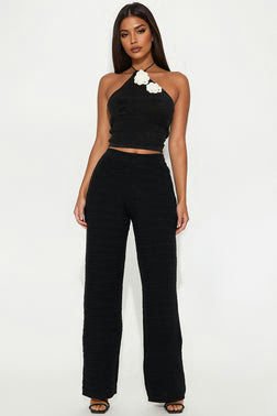 Live In Style Crochet Straight Leg Pant - Black