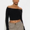 Soft Touch Scoop Neck Lace Trim Top - Black
