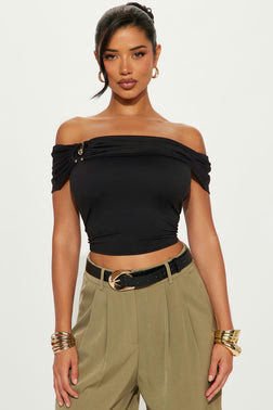 MC-0305 My Everything Ruched Off Shoulder Top - Black