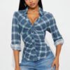 Rowan Long Sleeve Button Up Plaid Shirt - Blue