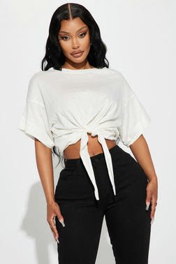 Emily Tie Front Top - White