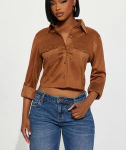 Cowgirl Style Faux Suede Shirt - Camel