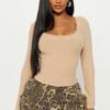 Soft Touch Scoop Neck Lace Trim Top - Taupe