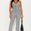 Signature Move Tweed Flare Jumpsuit - Grey