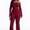 So In Love Ribbed Flare Leg Jumpsuit - Wine