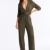 Running Around Belted Straight Leg Jumpsuit - Olive