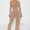 Carry Me Higher Long Sleeve Fringe Jumpsuit - Mocha