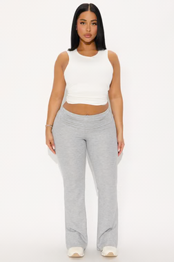 Korey Waffle Knit Fold Over Pants - Heather Grey