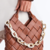 Martini On Hand Woven Faux Leather Satchel Handbag - Cognac