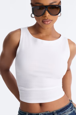 MC-0428 Anna Boat Neck Sleeveless Tank Top - White