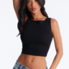 Anna Boat Neck Sleeveless Tank Top - Black