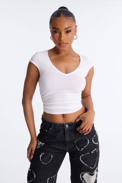 Emma Scoop Neck Short Sleeve Top - White