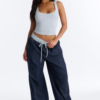 Maria Low Rise Drawstring Wide Leg Pant 33″ - Rinse Blue Wash