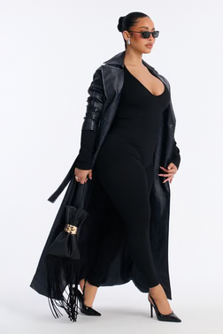 Carolina Ribbed Plunge Neck Catsuit - Black Carolina Ribbed Plunge Neck Catsuit - Black