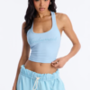 Bridesmaid Rhinestones Ribbed Tank Top - Light Blue
