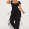 Carry Me Higher Fringe Jumpsuit - Black