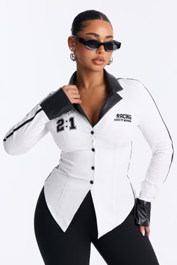 Racing Team Button Up Shirt - White/Black