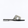 Kelssa Rhinestone Slip On Sandals - Black