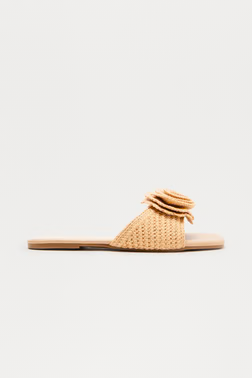 MC-0553 Truth Crochet Flower Slip on Sandals - Tan