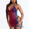 Polly Ombre Contrast Stitching Mini Swim Cover Up Dress - Red/combo