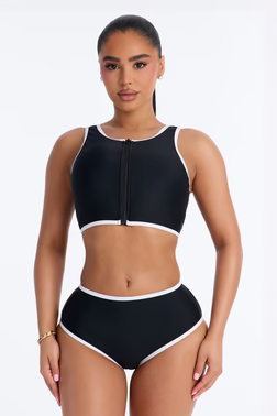 Waves Runner Colorblock Tank High Waist 2 Piece Bikini Bottom - Black/White
