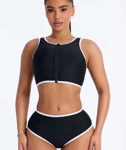 Waves Runner Colorblock Tank High Waist 2 Piece Bikini Bottom - Black/White