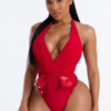 Bad Gal Essential Draped 1 Piece Plunge Swimsuit - Red