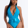 Bad Gal Essential Draped 1 Piece Plunge Swimsuit - Teal