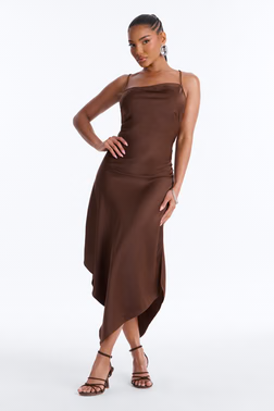 MC-0594 Gia Satin Midi Dress - Chocolate