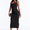 Melanie Buckle Halter Midi Dress - Black