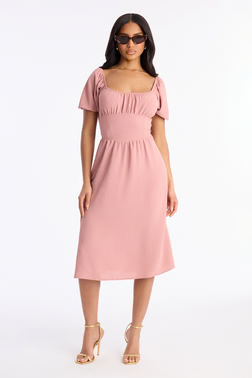 Raya Short Sleeve Bow Midi Dress - Mauve
