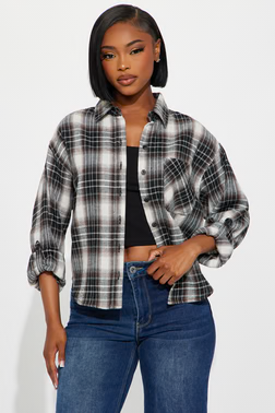 Out Here Flannel Plaid Shirt - Black/combo