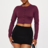 Nyx Long Sleeve Crew Neck Baby Tee - Burgundy