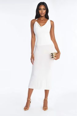 MC-0612 Lilly Hardware Cowl Neck Maxi Dress - White