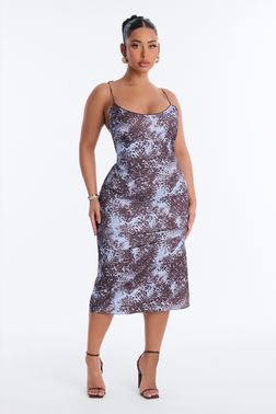 Vivian Animal Satin Midi Dress - Brown/combo