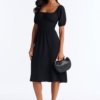 Raya Short Sleeve Bow Midi Dress - Black