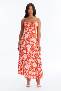 Sadie Sleeveless Floral Airflow Maxi Dress - Red