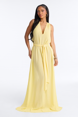 MC-0624 Elizabeth Sheer Chiffon Maxi Dress - Yellow